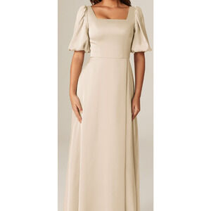 AW BRIDAL 6 S Champagne cream satin bridesmaid formal party maxi dress NEW B105